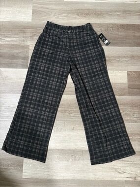 Robert Louis Plaid Wide-Leg Trousers in Charcoal and Taupe